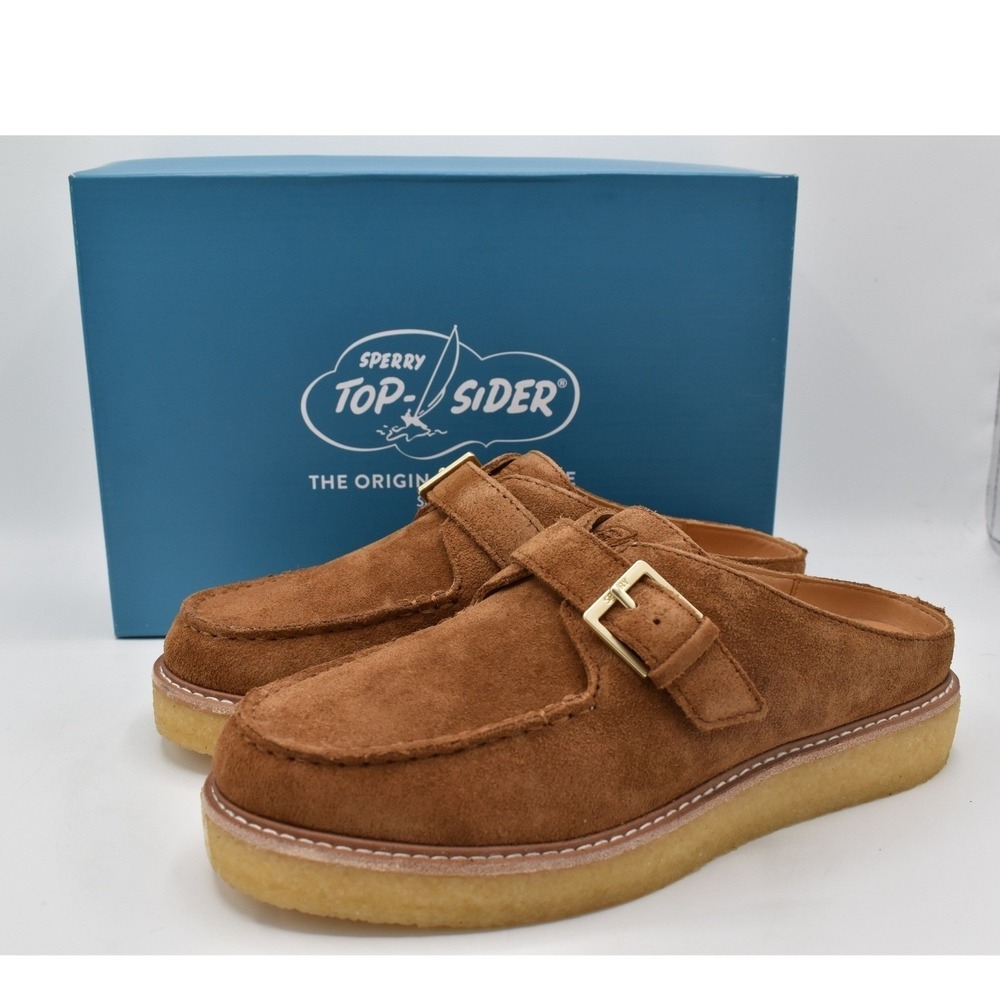 Sperry Women 10 Captsox Tan Bronzer Suede Slip On Mules Shoes Sandals Coquette